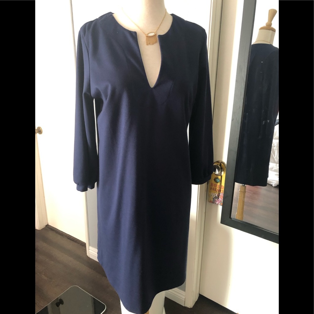 Navy Maternity Dress Tunic Top L VNeck 3/4 sleeve